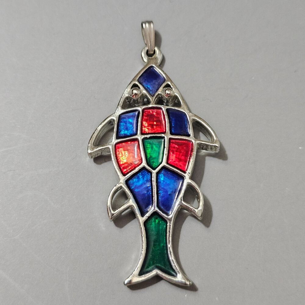 Sarah Coventry JEWELFISH Pendant Only Multicolor Stained Glass Look Silvertone